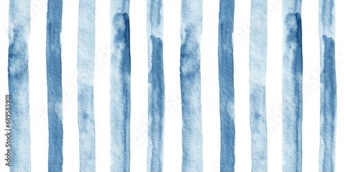 Vertical watercolor stripes in blue. Seamless pattern. 