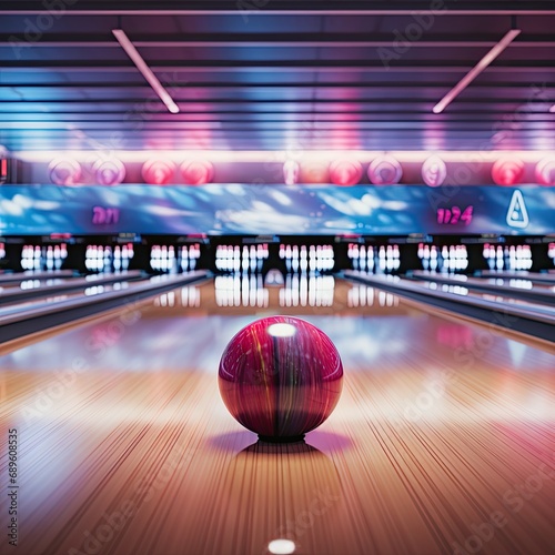 closeup of a bowling ball rolling down the bowling alley