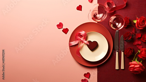 Valentines day table place setting with romantic gift