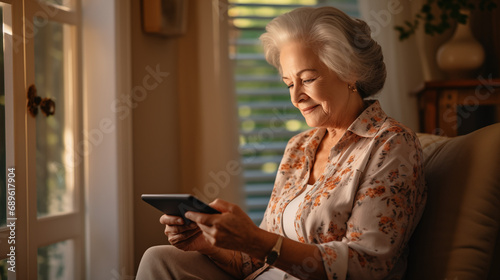 Connexion intergénérationnelle : Femme âgée utilisant une tablette dans sa maison de retraite