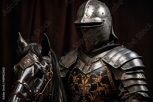Royal knight in full armor on horseback