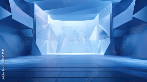 An empty blue stage in the style of organic