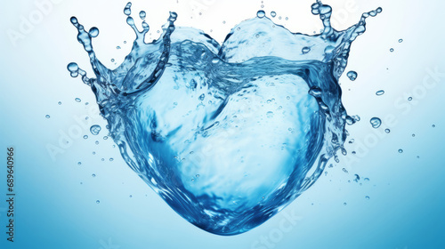 Water splash in the shape of a heart. Water love. Drops and splashes of pure water