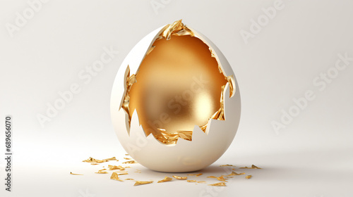 Golden egg inside regular white egg shell.