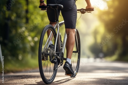 sporty man with a bicycle outdoors, cycle sportsman, cyclist closeup view, cycle sports, sports cyclist closeup