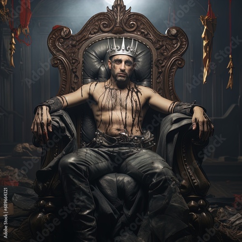 Man seated on throne. Great for stories on fashion , royalty, adventure, epics, history and more. 