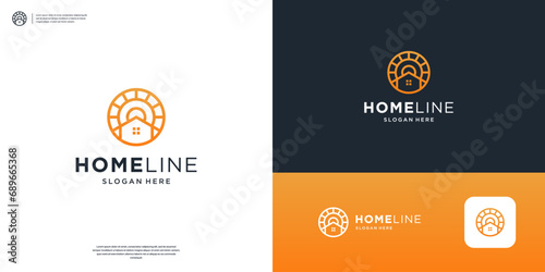 Geometric home and sun logo design template