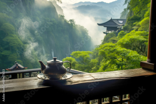 Tea ceremony in Japanese or Chinese mountains