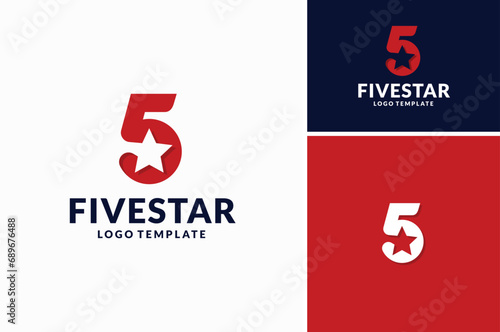 Letter Number 5 with five pointed star as negative space logo design