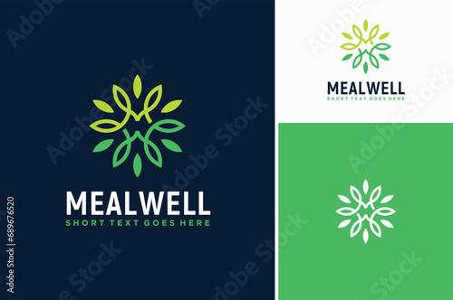 Circular Floral Leaves with Initial Letter MW WM Monogram for Organic Healthy Natural Food Nutrition Logo Design