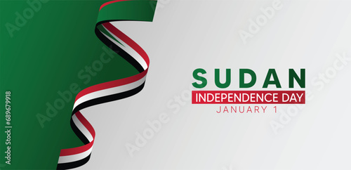 Sudan Independence Day 1 January flag ribbon vector poster