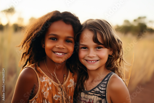 Two Girls of Different Ethnicities in a Warm Hug at Sunset