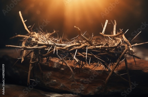 Crown of thorns illustration, concept of Christianity and Easter holiday. Generative AI
