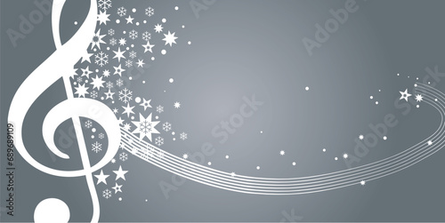 Event- und Konzert Gutschein - Banner mit Notenschlüssel auf silbernem Hintergrund