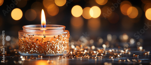 Glimmende Ruhe: Goldene Kerze mit besinnlichem Hintergrund
