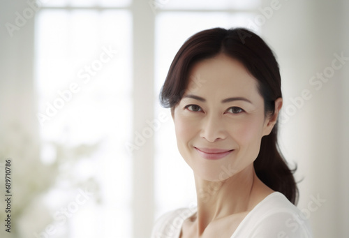 微笑む美しいアジア人の中年女性 AI生成