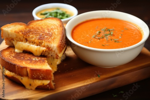 Grilled cheese sandwich with tomato soup, Comfort homemade hearty food for winter season