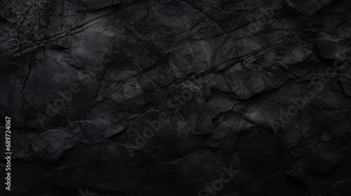 Black abstract background. Dark rock texture. Black stone background with copy space for design. Web banner. Wide. Panoramic.