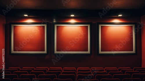 Generative AI, Movie poster cinema mockup on the wall, blank template