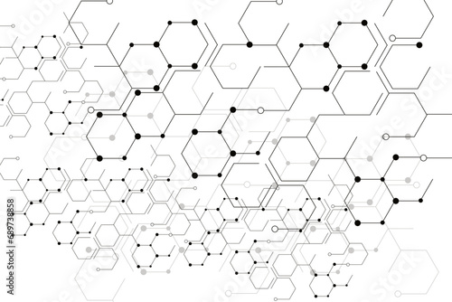 Hexagon geometric chemical pattern design,Connected hexagons background