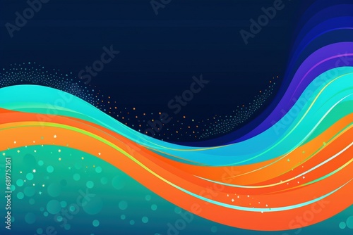 Enchanting Hues: Teal Orange White Psychedelic Wave, a Vibrant Symphony on a Dark Blue Palette
