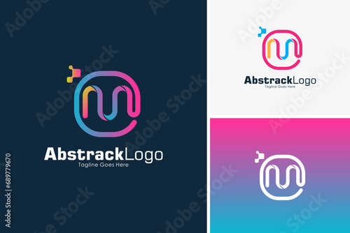 Colorful pixel letter M icon logo design vector, Initial M technology logo design template