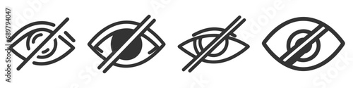 Show password icon set, pack, collection, eye symbol. Vector vision hide from watch icon. Secret view web design element