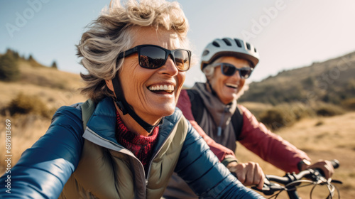 A man and a woman riding bicycles on a trail.