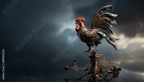 A Majestic Rooster Perched on a Weather Vane