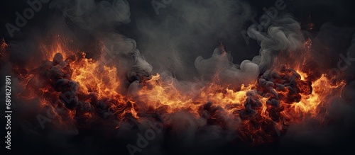Burning building with flames and black smoke. Copyspace image. Square banner. Header for website template