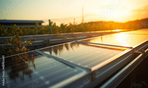 Solar panels sustainable electrical power plant with rows of solar photovoltaic panels for producing clean electric energy, renewable electricity with zero emission, alternative source of electricity.