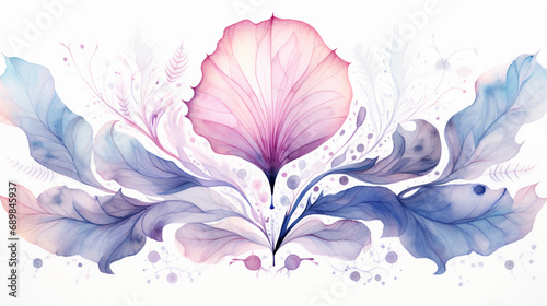 Illustration de motif floral avec petites feuilles peinte à l'aquarelle. Fond pour création et conception graphique. Feuille, branchage, nature.
