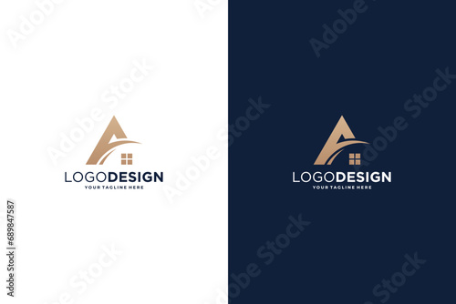 Creative real estate and letter A logo design combination