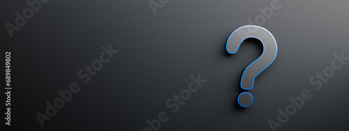 Black blue question mark on black background with empty copy space on left side, FAQ Concept. 3D Rendering