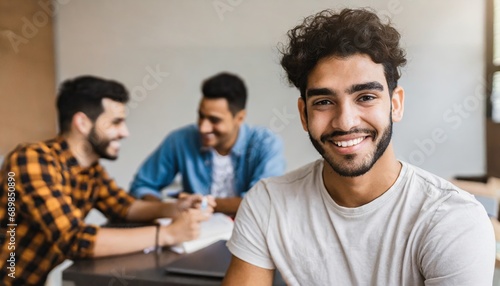 young adult multiracial multiethnic man in a group study room or classroom