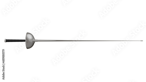 Fencing sword or epee with black handle isolated on transparent and white background, Fencing concept. 3D render