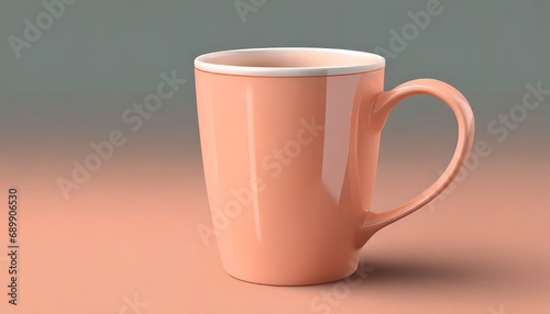 Cup of coffee in Peach Fuzz color, background with selective focus and copy space