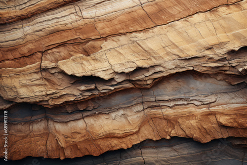 Layers of sedimentary rock forming striking patterns on the face of a canyon wall, telling the geological story of time. Concept of earth's history and natural erosion. Generative Ai.