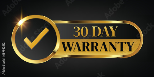 30 day warranty logo with golden ribbon and golden ribbon.Vector illustration.