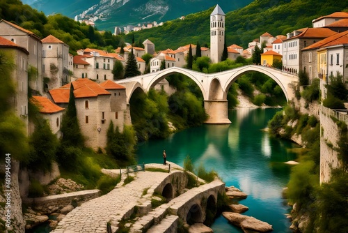 old town of moster with famous old bridge (stari most) bosnia and herzegovina-