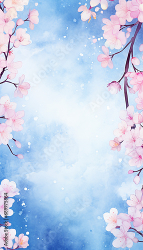 桜の花の水彩画の背景素材 Generative AI