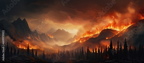 Mountain forest fire.