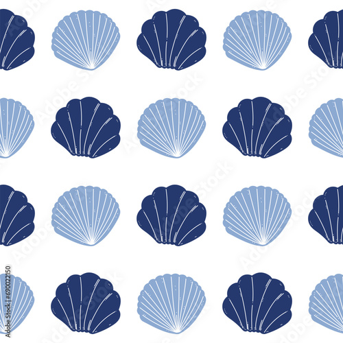 Aquatic background clam shell seamless pattern