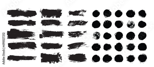 Vector black paint, ink brush stroke, brush, line or texture. Dirty artistic design element, box, frame or background for text. 