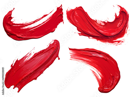 red paint brushstroke set isolated on transparent background - Design element PNG cutout collection