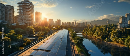 modern city and solar panels .