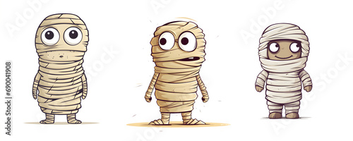 funny simple illustration of mummy character set isolated on transparent background - design element PNG cutout