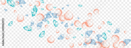 Blue Snail Background Transparent Vector. Seashell Seamless Textile Card. Collection Texture. Ultramarine Starfish Cute Wallpaper. Navy Shell.