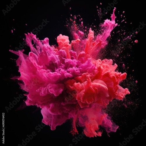 A pink colored paint explosion on a black background.