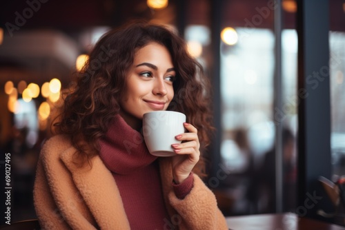 woman sipping coffee in cafe